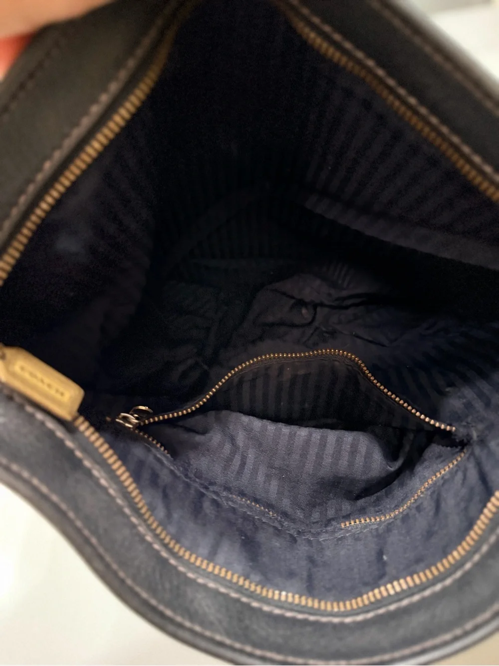 Coach Black Pebbled Leather Messenger Bag with Gold Hardware